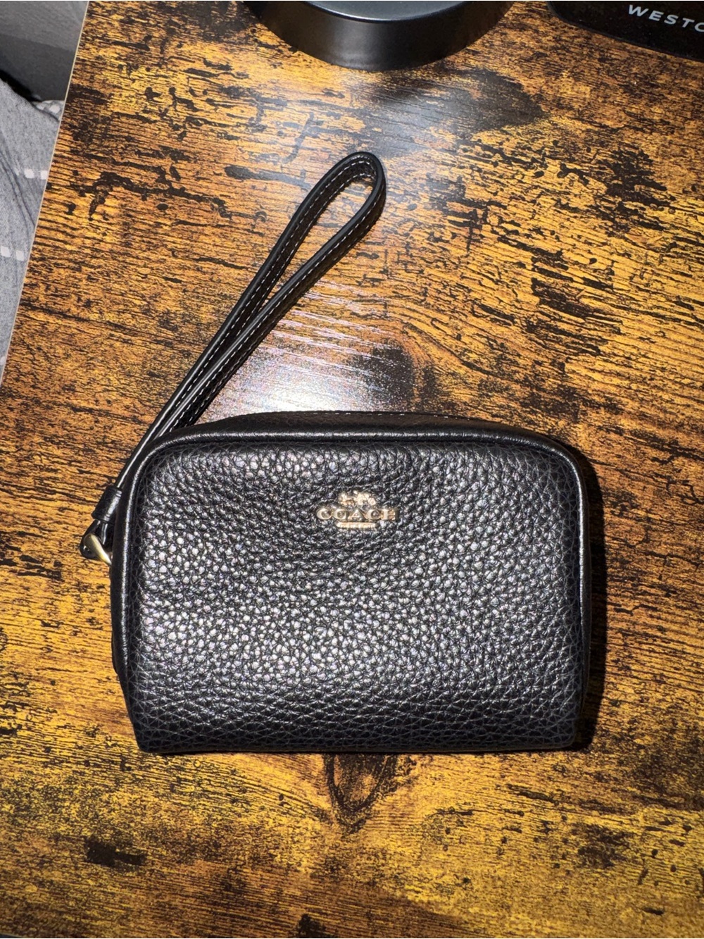 COACH Oulet Black Pebbled Leather Wristlet